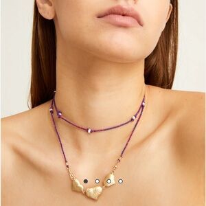 Marie Lichtenberg Triple Gold Heart Charm necklace with Diamonds